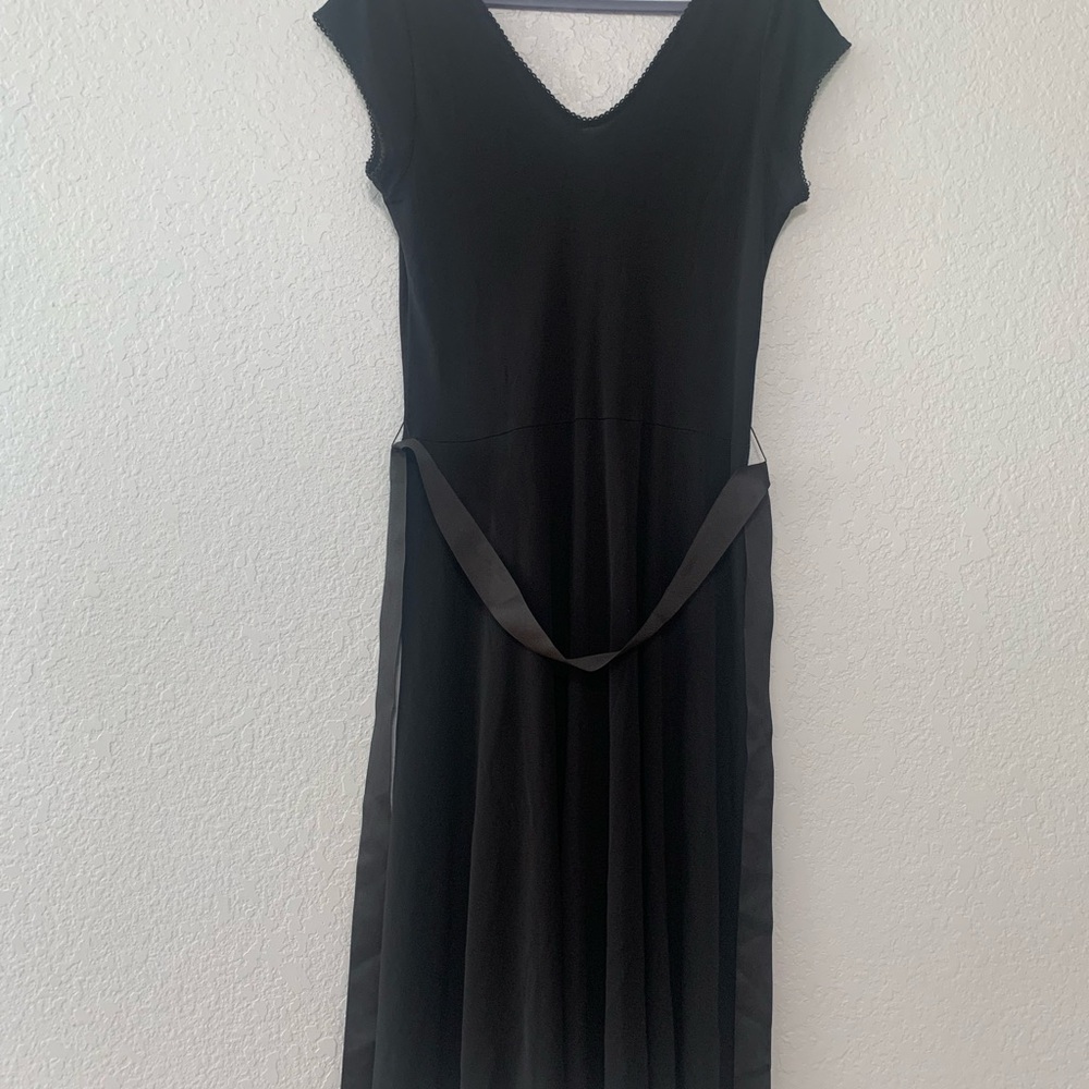 Moda International Black Midi Dress with Waist Tie